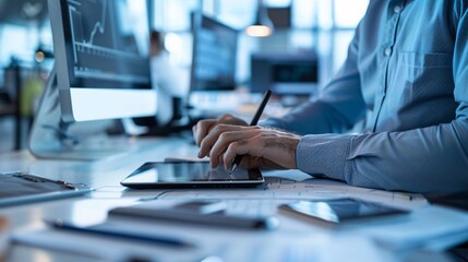 Architect working on graphics tablet at desk in office