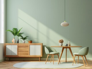 Minimalistic Modern Scandinavian Mint Green Dining Room