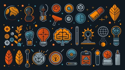 A modern icon set for artificial intelligence (AI) concepts. Various symbols for different topics. - obrazy, fototapety, plakaty