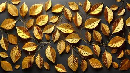 The art deco geometric golden background is shaped in a linear style with leaves. This is a luxury decoration element with a horizontal orientation. It could be used for a wedding, a birthday party
