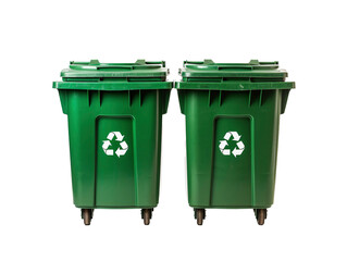 a couple of green trash cans