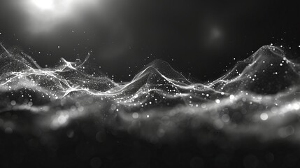Artificial intelligence consists of particles, geometric artwork, lines, and dots.