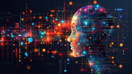Obraz premium Cyber Head with AI technology doodle. Robotic computer intellect generating new business ideas.