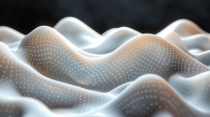 Abstract white futuristic background. 3D rendering of waves with connecting dots and lines. Abstract white background.