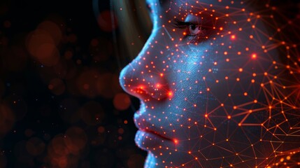 Featuring a virtual assistant with voice recognition. AI artificial intelligence robots that help with work support. Chatbot with a beautiful female face in low poly format.