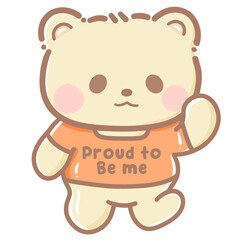 Handdrawn illustration Cute kawaii yellow teddy bear pride month Lgbt Rainbow clipart pastel color greeting card party invitation