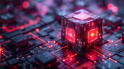 Ai isometric icon of robotics technology, machine learning, smart technology and ultraviolet modern web