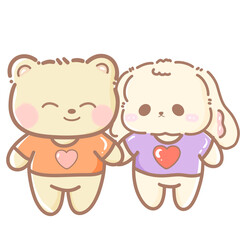 Handdrawn illustration Cute kawaii yellow teddy bear pride month Lgbt Rainbow clipart pastel color greeting card party invitation