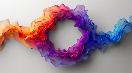 In the concept of music, technology, and AI, this modern abstract colourful circle frame has a wave like pattern and is isolated on a white background.
