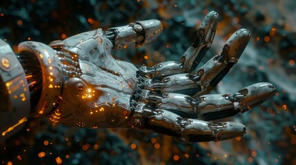 Machine learning. Robot touch on binary data. Futuristic AI. Deep Learning. Brain representation. Algorithm and innovative. Neural network. Data visualization.