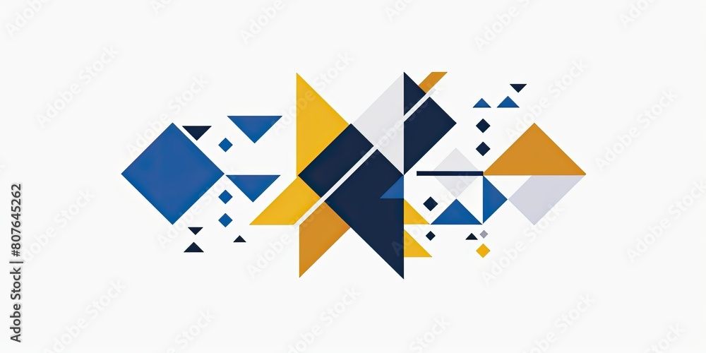Poster a logo with blue, white and yellow triangles and squares arranged in an artistic pattern. the design