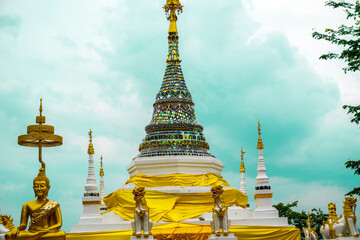 Naklejka premium A Thai temple situated atop the mountain