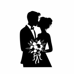 wedding bride and groom stand and kiss silhouette design. Suitable for wedding partai cover banner invitation