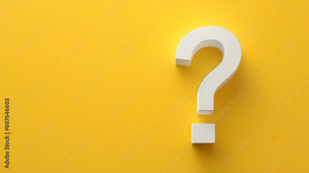 Poster white question mark on a vibrant yellow background. simple and clear design element for concepts of 
