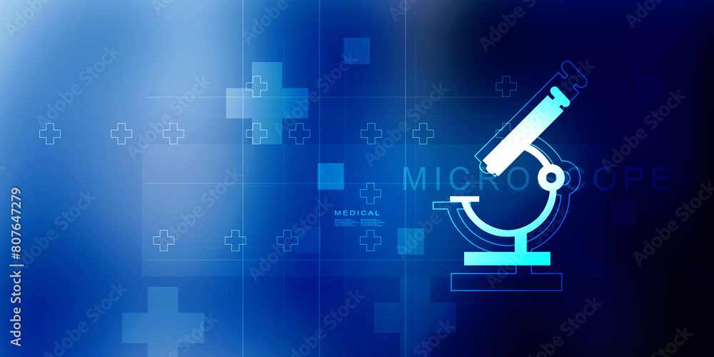 Poster 2d rendering virus testing microscope with medicine bottle