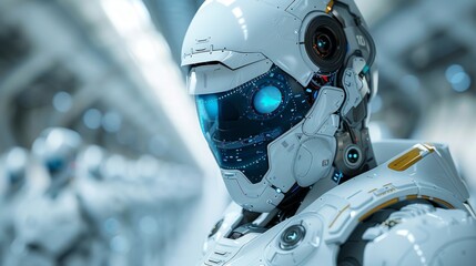 A 3D humanoid robot concept in cyberspace with augmented reality technology in an automated digital world metaverse