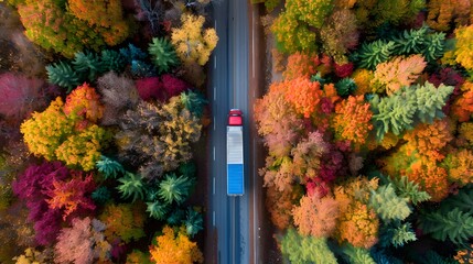 container with autumn tree on top view
