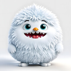 Obraz premium Cute chubby fluffy little snow monster, 3D cartoon character