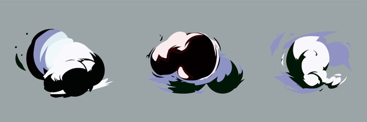 Set of manga visual vector cartoon effects of smoke and dust clouds. Perfect for animation, anime CG game art, tactical design, etc.