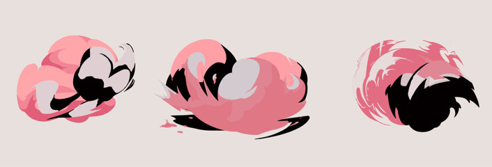 Set of manga visual vector cartoon effects of smoke and dust clouds. Perfect for animation, anime CG game art, tactical design, etc.