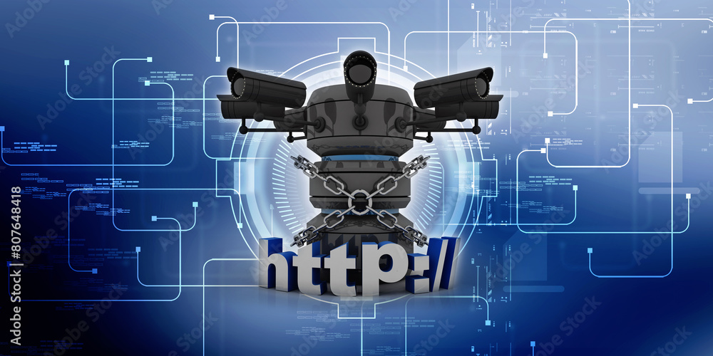 Poster 3d rendering https www sign with database under cctv camera