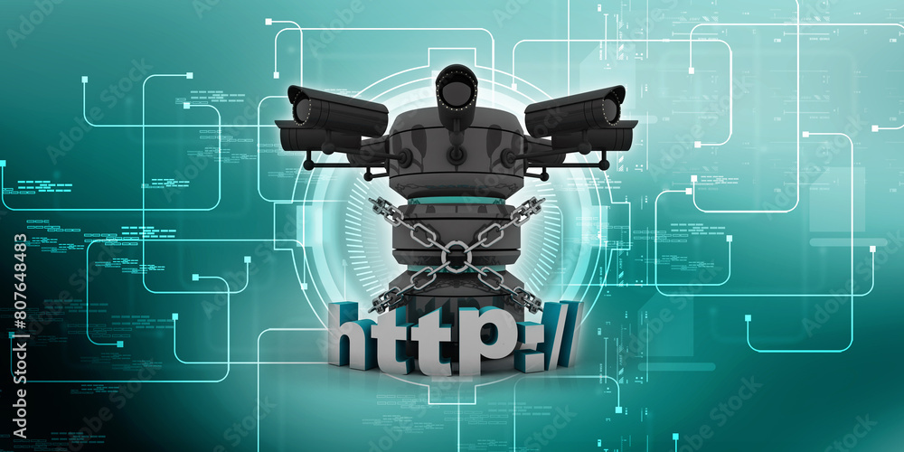 Poster 3d rendering https www sign with database under cctv camera