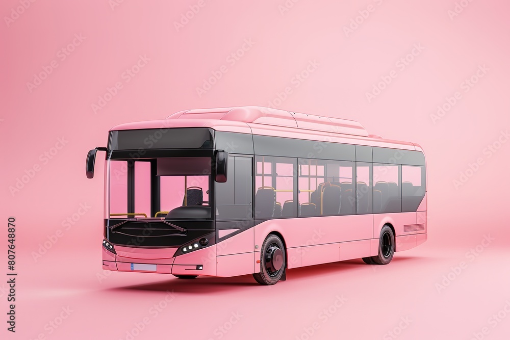 Poster 3d rendering of a modern pink bus on a matching pink background.