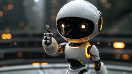 Robot pointing to space. Copy space, AI generated