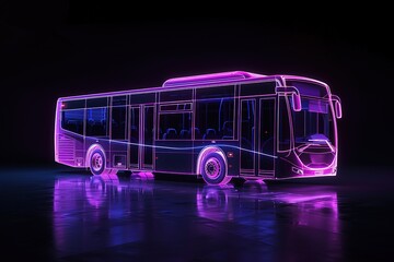 A neon outline of a city bus against a dark background, conceptual digital art.