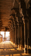 Beautiful Interior View of Thousand Pillar Temple with Carved Pillars, Sri Rangnatha Swamy Temple, Srirangam, Tiruchirappalli, Tamil Nadu, India.