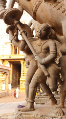 Beautifully Carved Pillars with Horse and Warriors of Thousand Pillar Temple, Sri Rangnatha Swamy...