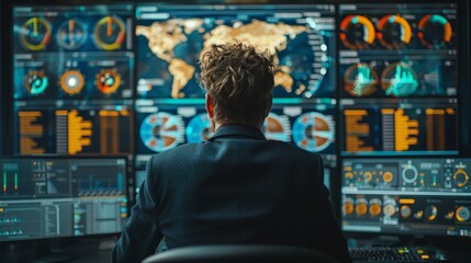 A data scientist analyzes and visualizes complex data sets on a computer. Data mining, artificial intelligence, machine learning, and business analytics use data science and big data technology.