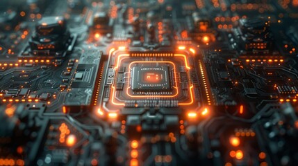 Obraz premium Using artificial intelligence in computer databases. Illustration of a modern CPU. Digital chip. Technology template. Concept of a central computer processors CPU. Computer database.