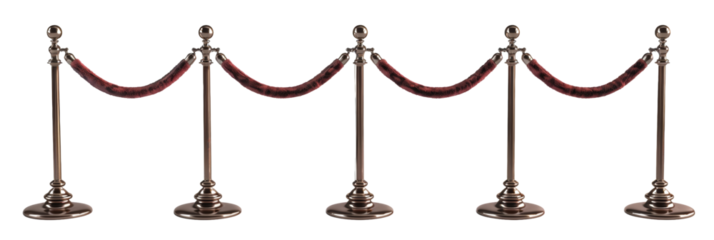 Elegant Red Velvet Rope with Silver Stanchions Isolated