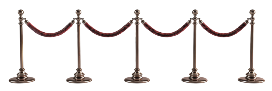 Elegant Red Velvet Rope with Silver Stanchions Isolated