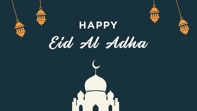 Creative Animation Islamic Happy Eid Al Adha Celebration With Mosque And Lantern Background