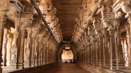 Beautiful View of Pradakshina Hall with Carved Pillars, Sri Rangnatha Swamy Temple, worlds Largest...
