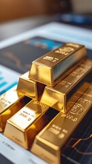 Gold bars stack on top of chart-driven tools for regulatory compliance indicators.