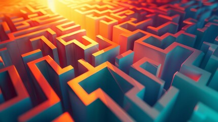 A creative illustration of a maze with a clear path leading to a bright light, symbolizing problem-solving and innovation.