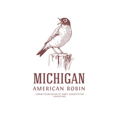 Michigan State Bird Logo American Robin