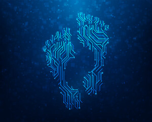 technology digital footprint circuit on blue background. foot shape combined line and dot. vector illustration hi-tech design.