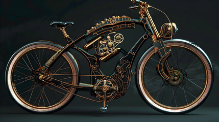 A concept bike inspired by steampunk design, with intricate brass details and gears