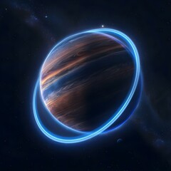 WASP96 is a hot Jupiter exoplanet with a unique blue ring system. Concept Exoplanet, WASP96, Blue Ring System, Hot Jupiter, Astronomy
