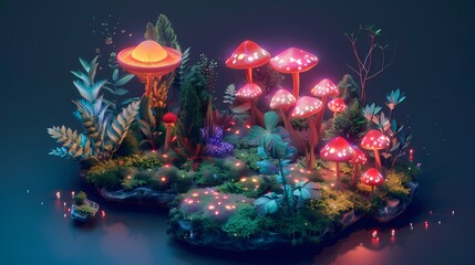 A magical luminescent mushroom forest on a floating island aglow with fantasy vibes