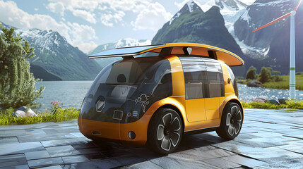 a concept vehicle with integrated renewable energy sources, such as wind or solar