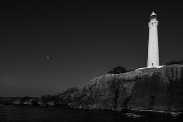 岬にそびえ立つ白い灯台 / 島根県出雲市大社町日御碕灯台