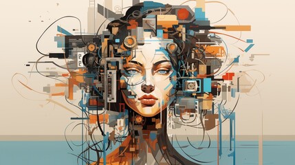 Vector AI Design Abstract Art Reflecting Artificial Intelligence - obrazy, fototapety, plakaty