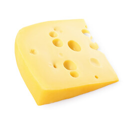 Piece of delicious cheese isolated on white