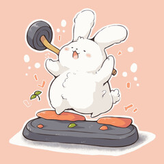 Fat rabbit exercising
