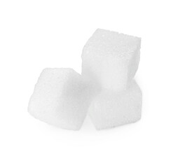 Three refined sugar cubes isolated on white